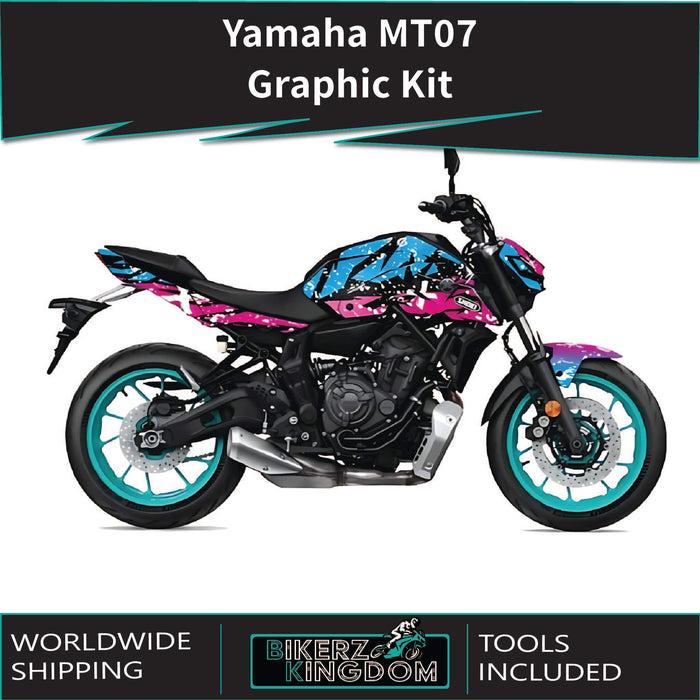 YAMAHA MT07 Graphics Kit Paint Splash Blue Pink 2014-2024 Design MT07 Decal Set