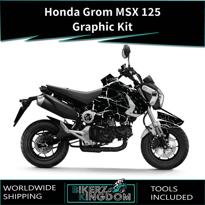 Honda Grom MSX 125 2013-2016 Graphic Kit Cracked Black Theme Decal Wrap