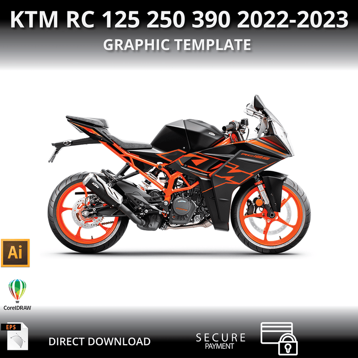 KTM RC 125 250 390 2022-2023 Motorcycle 1:1 Vector Graphic Template