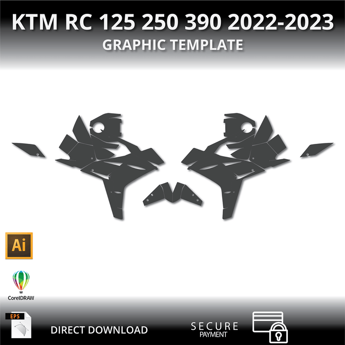 KTM RC 125 250 390 2022-2023 Motorcycle 1:1 Vector Graphic Template