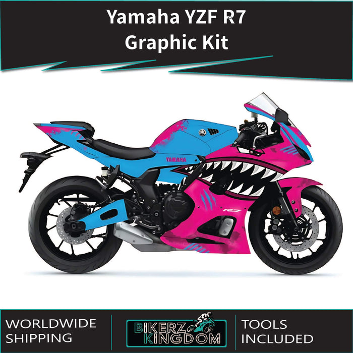 Yamaha YZF R7 Funky Shark Pink Blue Graphic Kit 2021-2024 Models