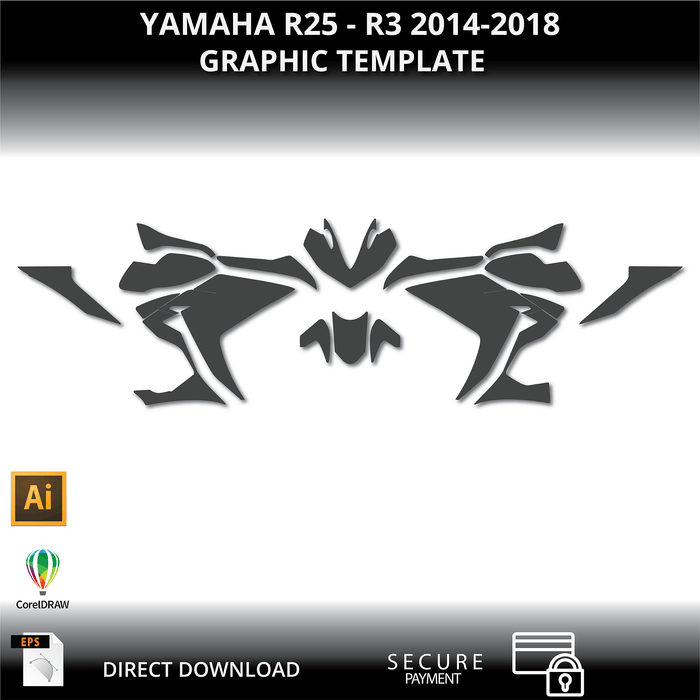 Yamaha R25 2019-2023 motorfiets 1:1 vector grafische sjabloon